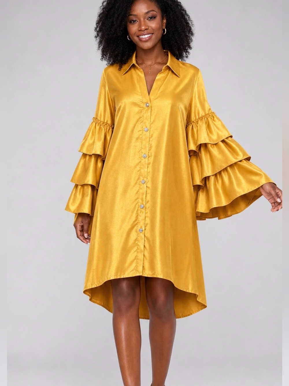 Women’s Ruffled Sleeve dress - Gold
